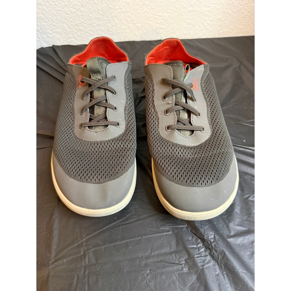 OluKai Moku Pae Mens 10.5 Gray Orange Mesh Boat Shoes Sneakers 10472-4EKZ